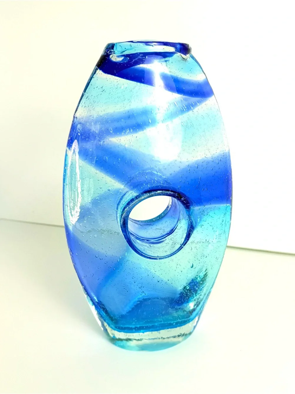 Vintage Cali Margie’s Garden Creative Artisans Hand Blown Blue Bubble Glass Vase